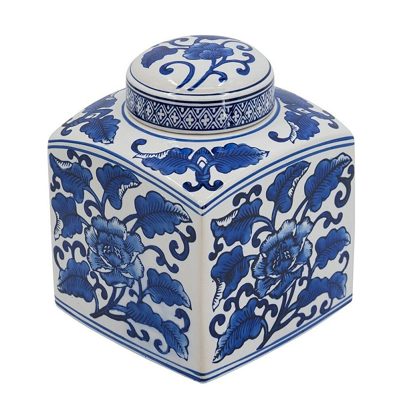 Ваза с крышкой в китайском стиле Oriental Blue & White Ornament Vases Синий Белый в Брянске | Loft Concept 
