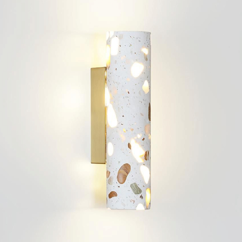 Бра с цилиндрическим белым бетонным плафоном Terrazzo Light Бронза Серый в Брянске | Loft Concept 