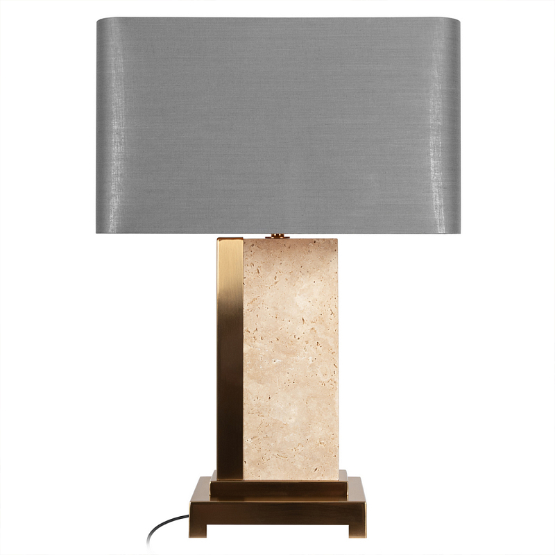 Настольная лампа с основанием из натурального камня c серым прямоугольным абажуром Lapis Tiburtinus Серый Бронза в Брянске | Loft Concept 