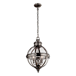 Подвесной светильник с прозрачным стеклянным плафоном в форме шара цвета никеля в индустриальном стиле на цепи 3 лампы Feiss варинант исполнения - 2 | Loft Concept в Брянске