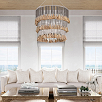 Люстра трехъярусная с декором из круглых деревянных бусин с кисточками Gray Brown Wooden Beads Chandelier варинант исполнения - 5 | Loft Concept в Брянске