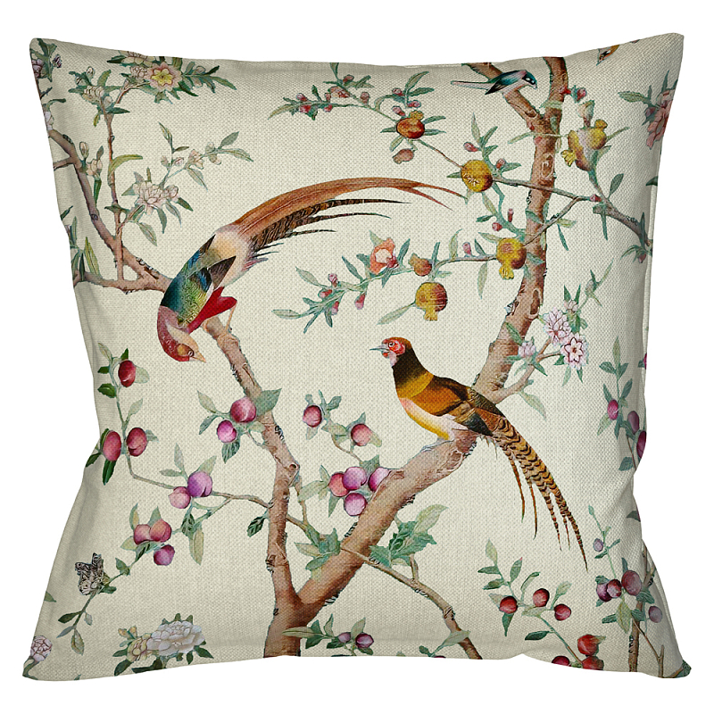 Подушка декоративная с изображением птиц в саду Beige Chinoiserie Birds in the Peach Orchard Cushion Мульти Бежевый Подушка декоративная с изображением птиц в саду Beige Chinoiserie Birds in the Peach Orchard Cushion Мульти Бежевый в Брянске | Loft Concept