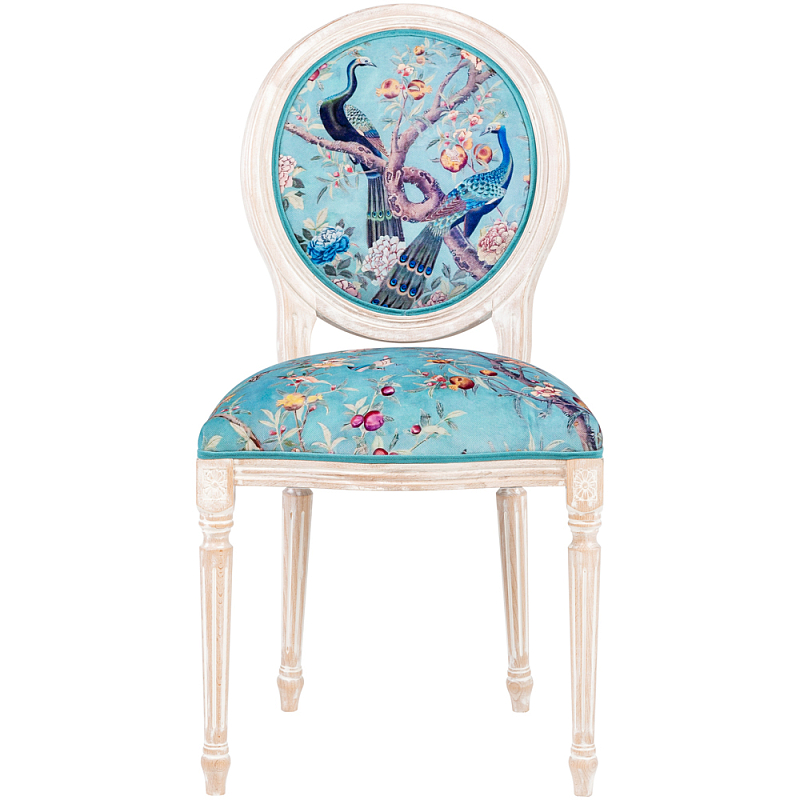 Стул из массива бука с изображением птиц и цветов Turquoise Beige Chinoiserie Garden Chair Мульти Бирюзовый Бежевый Стул из массива бука с изображением птиц и цветов Turquoise Beige Chinoiserie Garden Chair Мульти Бирюзовый Бежевый в Брянске | Loft Concept