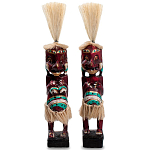 Комплект из 2-х деревянных статуэток Asmat Straw Headdress Statuettes Red Turquoise Tattoo варинант исполнения - 1 | Loft Concept в Брянске