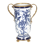 Ваза с бронзовыми ручками и синим цветочным узором Blue & White Ornament варинант исполнения - 1 | Loft Concept в Брянске