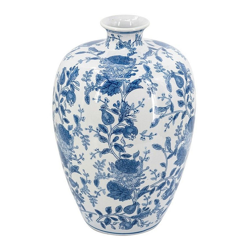 Ваза фарфоровая с узким горлышком и синими цветочными мотивами Independence Голубой Белый в Брянске | Loft Concept 