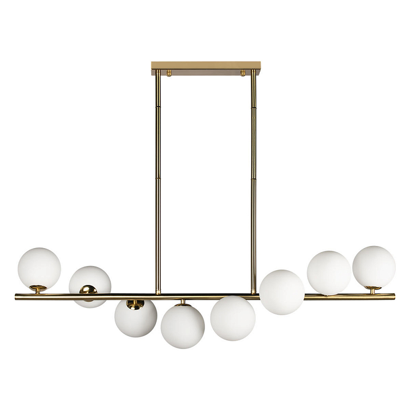 Люстра на штанге с 8-ю белыми шарообразными плафонами Bubble Chandelier Белый Золотой Люстра на штанге с 8-ю белыми шарообразными плафонами Bubble Chandelier Белый Золотой в Брянске | Loft Concept