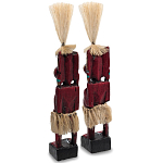 Комплект из 2-х деревянных статуэток Asmat Straw Headdress Statuettes Red Tattoo варинант исполнения - 2 | Loft Concept в Брянске