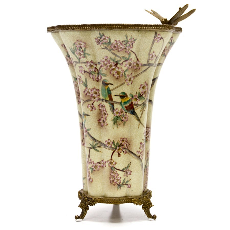 Фарфоровая ваза Vase Birds in Sakura Бежевый Бронза Фарфоровая ваза Vase Birds in Sakura Бежевый Бронза в Брянске | Loft Concept