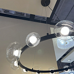 Люстра подвесная круглая с 12-ю прозрачными куполообразными плафонами и черным металлическим основанием Flos Wireline Lighting варинант исполнения - 6 | Loft Concept в Брянске