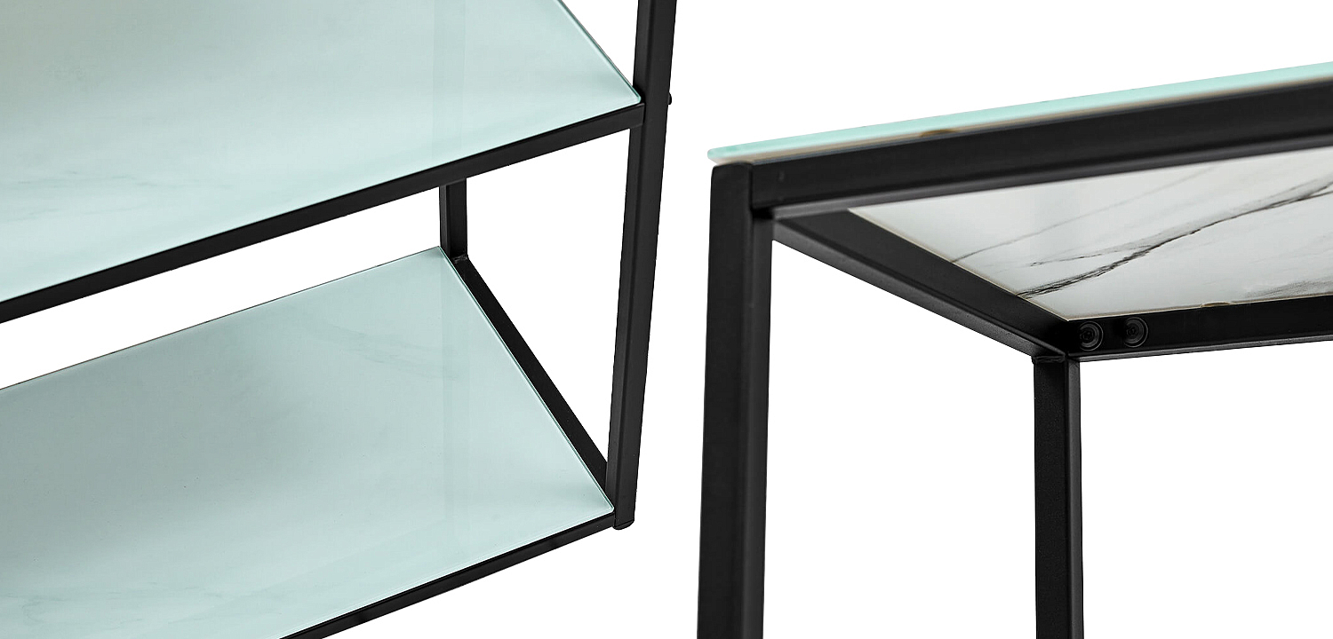 Стеллаж металлический со стеклянными полками Hebert Marble Glass Rack Стеллаж металлический со стеклянными полками Hebert Marble Glass Rack - Loft-Concept в Брянске