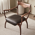 Стул деревянный с мягким сиденьем из коричневой натуральной кожи Moon Walnut Furniture варинант исполнения - 5 | Loft Concept в Брянске