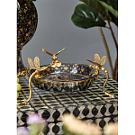 Блюдо черного цвета из фрафора на бронзовых ножках в виде стрекоз Eden Garden варинант исполнения - 3 | Loft Concept в Брянске