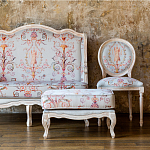 Мягкая банкетка из массива бука серая с растительным орнаментом Raffael Grey Floral Banquette варинант исполнения - 7 | Loft Concept в Брянске