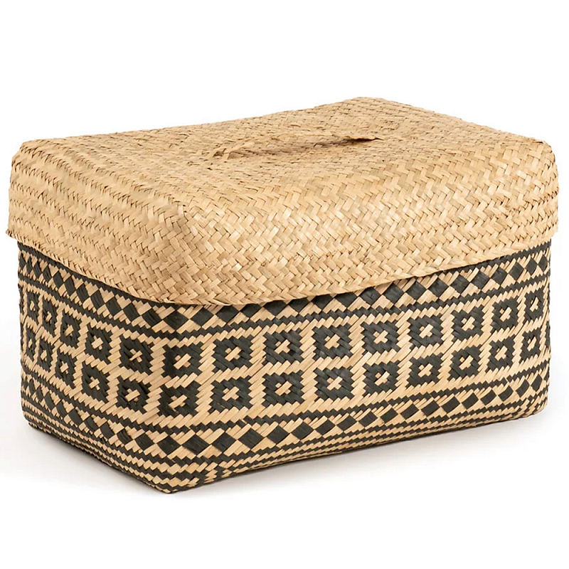 Корзина с крышкой Taji Wicker Basket Бежевый Черный Корзина с крышкой Taji Wicker Basket Бежевый Черный в Брянске | Loft Concept