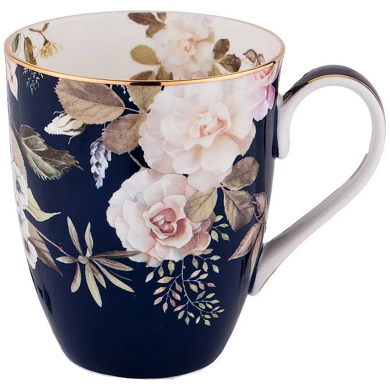 Кружка синяя из фарфора с рисунком цветов 400 мл Garden Whisper Porcelain Set Белый Мульти Темно-синий Кружка синяя из фарфора с рисунком цветов 400 мл Garden Whisper Porcelain Set Белый Мульти Темно-синий в Брянске | Loft Concept