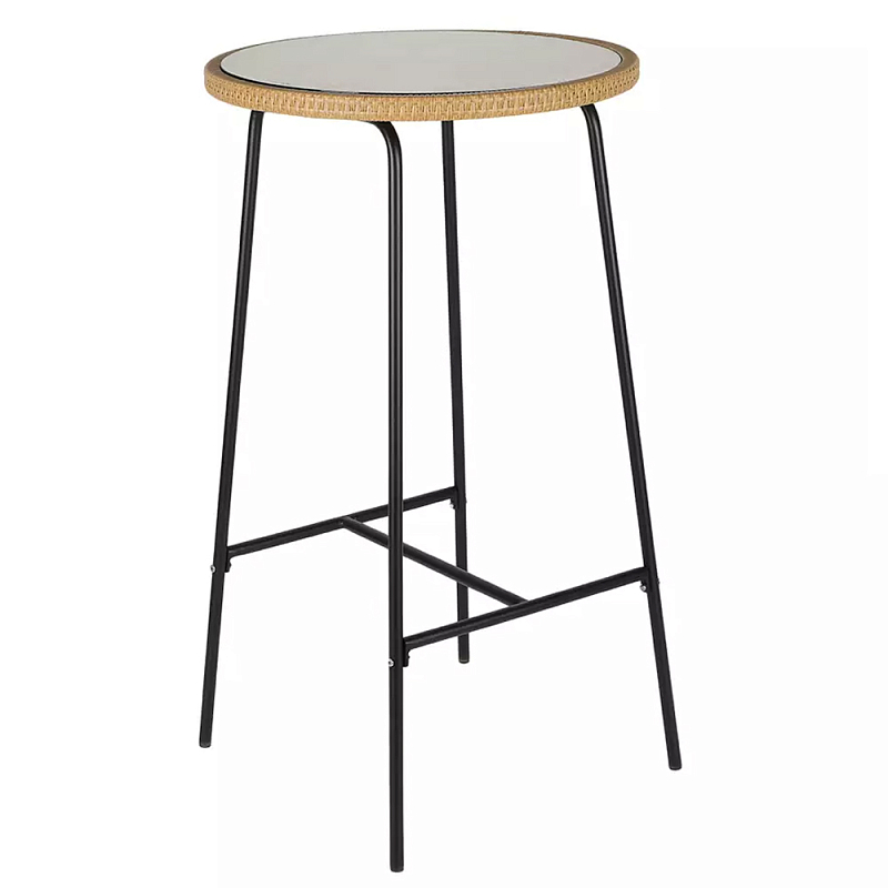 Барный столик с круглой плетеной столешницей Wicker Table Top Черный Бежевый Барный столик с круглой плетеной столешницей Wicker Table Top Черный Бежевый в Брянске | Loft Concept