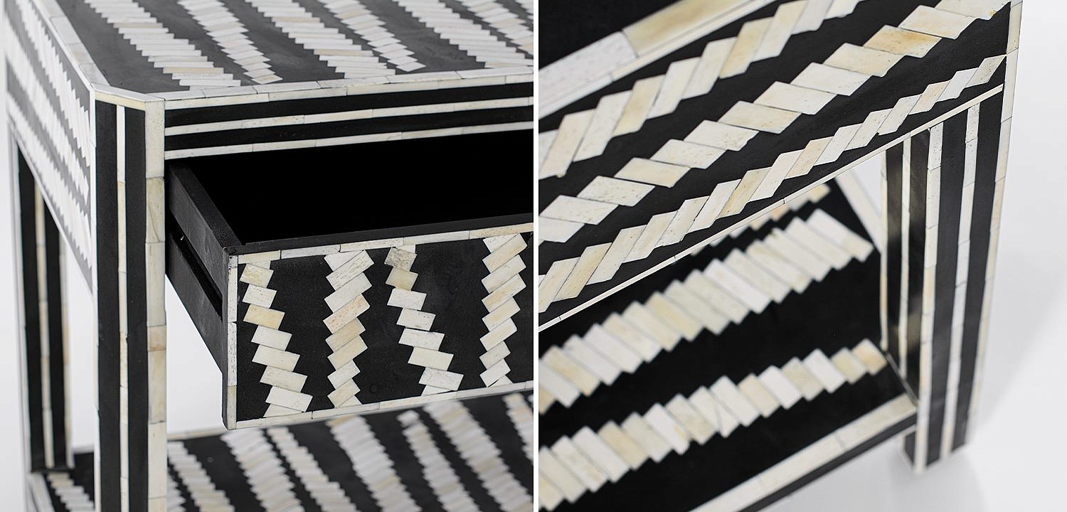 Тумбочка Black&white Indian Bone Inlay nightstand Тумбочка Black&white Indian Bone Inlay nightstand - Loft-Concept в Брянске