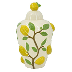 Ваза с крышкой кремового цвета и объемным рисунком лимонов и листьев Lemon Delight варинант исполнения - 1 | Loft Concept в Брянске