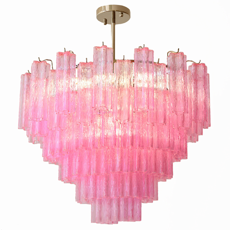 Элитная Люстра Textured Glass Pink Chandelier Ярко Розовое стекло Розовый Золотой в Брянске | Loft Concept 