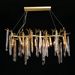 Люстра линейная золотого цвета с декоративными ветвями и длинными стеклянными подвесками в форме сосулек Droplet Chandelier варинант исполнения - 2 | Loft Concept в Брянске