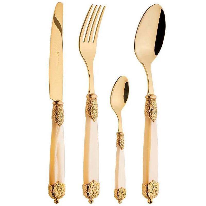 Набор столовых приборов на 6 персон 24 предмета Gorgeous Cutlery Золотой Бежевый Зеленый в Брянске | Loft Concept 