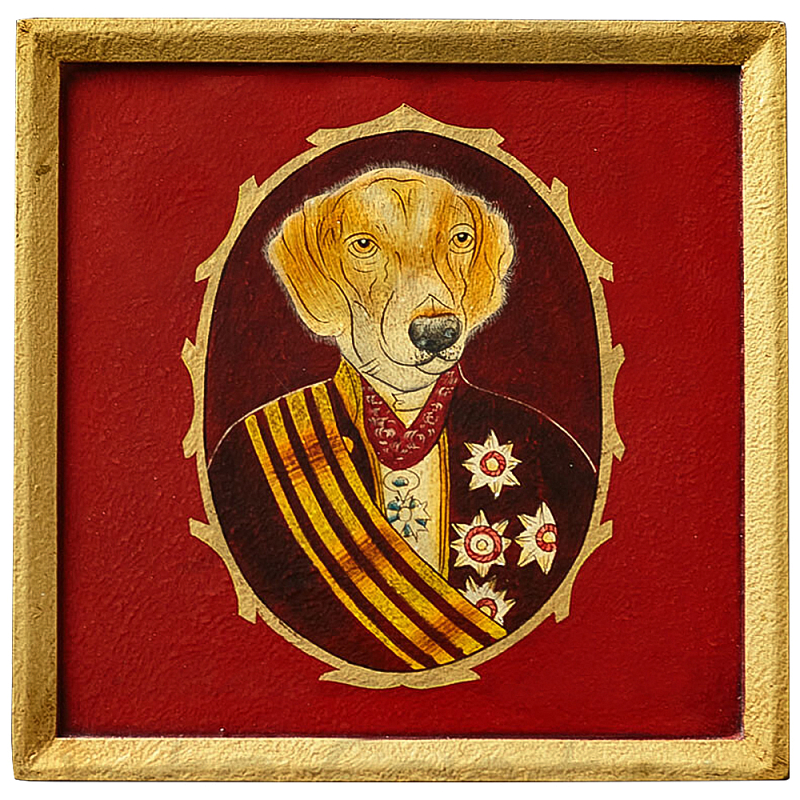 Картина в квадратной раме Chinoiserie Labrador Dog Red Portrait Красный Золотой Мульти Картина в квадратной раме Chinoiserie Labrador Dog Red Portrait Красный Золотой Мульти в Брянске | Loft Concept
