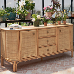 Длинный комод из ротанга с дверцами и ящиками Simone Rattan Chest of Drawers варинант исполнения - 8 | Loft Concept в Брянске