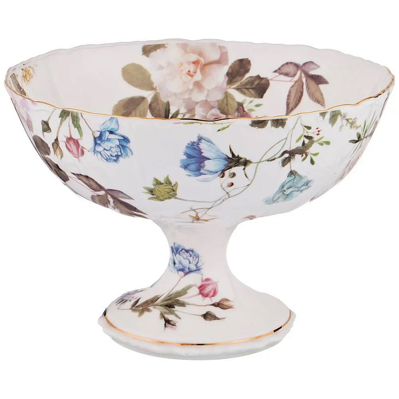 Ваза фарфоровая белая на ножке с цветочным принтом Garden Whisper Porcelain Set Белый Мульти Ваза фарфоровая белая на ножке с цветочным принтом Garden Whisper Porcelain Set Белый Мульти в Брянске | Loft Concept