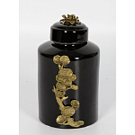 Банка с крышкой из фарфора с бронзовым цветочным элементом Eden Garden варинант исполнения - 3 | Loft Concept в Брянске