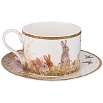 Чайная пара из фарфора с изображением собаки и зайцев 300 мл Hunting Porcelain Collection варинант исполнения - 1 | Loft Concept в Брянске
