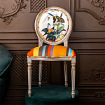 Стул бежевый в разноцветную полоску из натурального бука с изображением птиц и цветов Blooming Birds Colorful Stripes Chair варинант исполнения - 10 | Loft Concept в Брянске