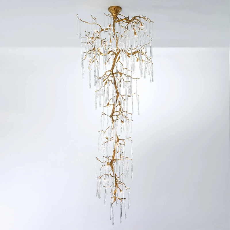 Люстра большая каскадная с прозрачными подвесками в форме капель Droplet Chandelier Золотой Прозрачный Люстра большая каскадная с прозрачными подвесками в форме капель Droplet Chandelier Золотой Прозрачный в Брянске | Loft Concept