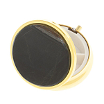 Таблетница карманная круглая с 3-мя отделениями с зеркалом и накладкой из натурального камня Соколиный глаз Gold Stone Pillboxes варинант исполнения - 2 | Loft Concept в Брянске