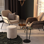 Банкетка круглая бежевый велюр на 4-х металлических ножках черного цвета SANJAY варинант исполнения - 5 | Loft Concept в Брянске