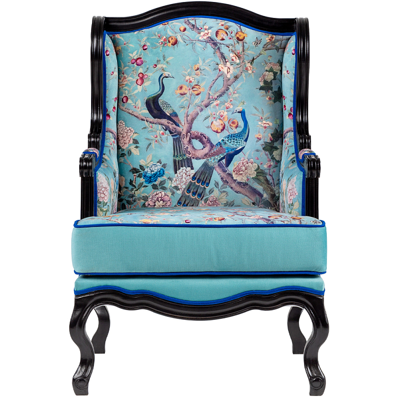 Кресло из натурального бука бирюзовое с изображением птиц и цветов Turquoise Chinoiserie Garden Armchair Мульти Бирюзовый Черный Кресло из натурального бука бирюзовое с изображением птиц и цветов Turquoise Chinoiserie Garden Armchair Мульти Бирюзовый Черный в Брянске | Loft Concept