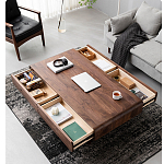 Кофейный стол из массива дерева с выдвижными ящиками Coffee Walnut Table варинант исполнения - 2 | Loft Concept в Брянске