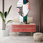 Дизайнерский комод овальный с розовой бархатной обивкой Edith варинант исполнения - 4 | Loft Concept в Брянске