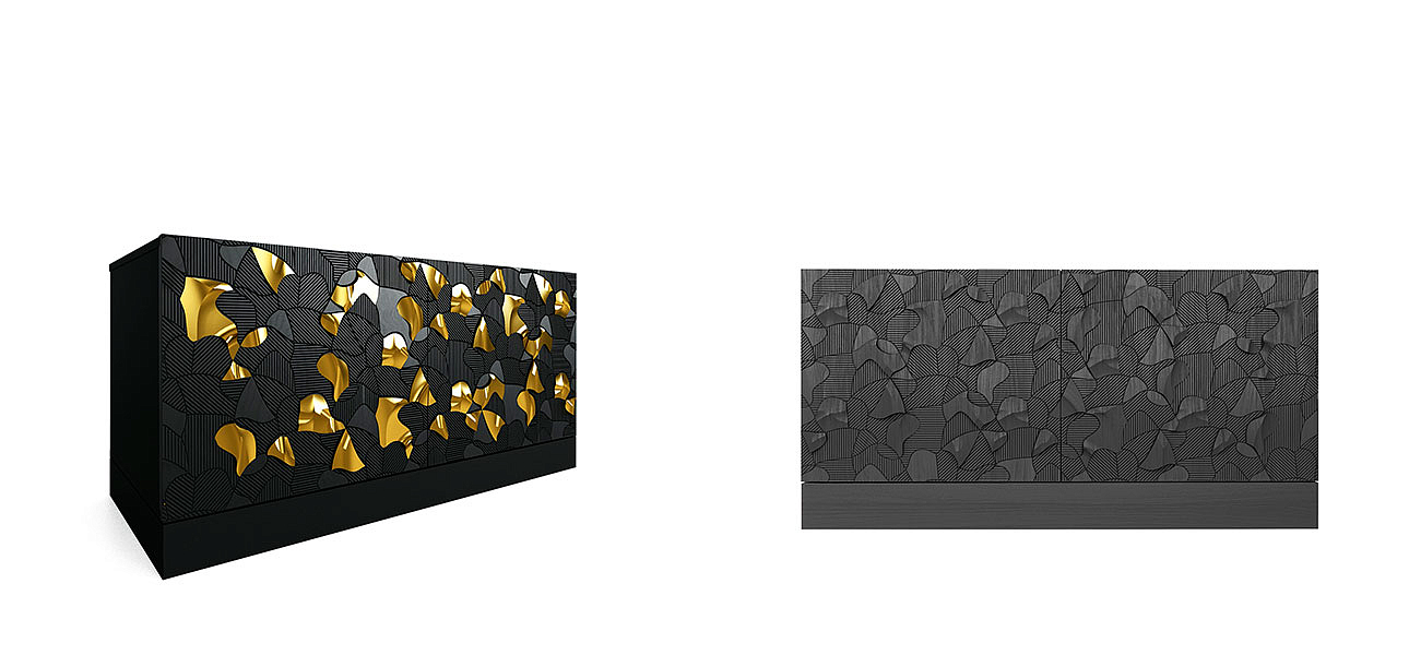 Комод малый инкрустированный золотым орнаментом Wooden Petals Gold Комод малый инкрустированный золотым орнаментом Wooden Petals Gold - Loft-Concept в Брянске