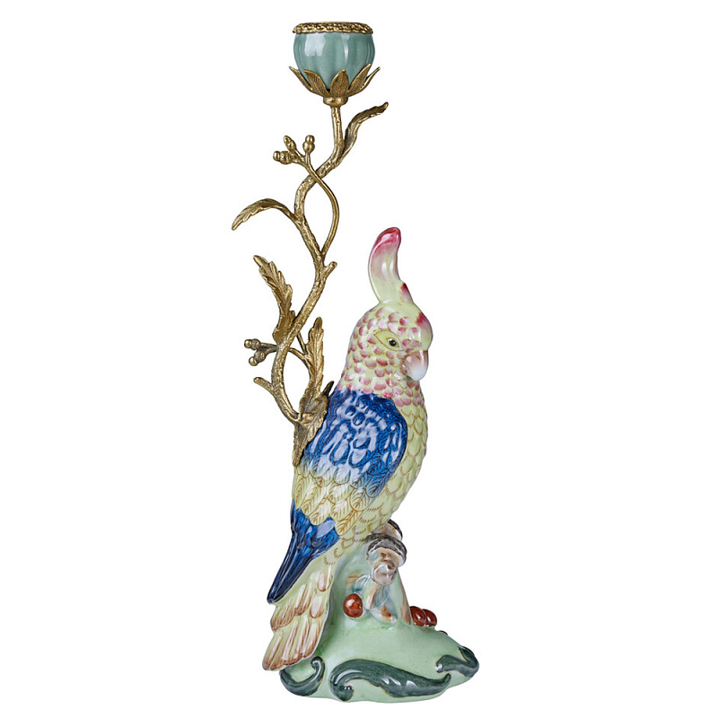 Подсвечник в образе попугая из фарфора с бронзовыми элементами Eden Garden Мульти Бронза в Брянске | Loft Concept 