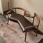 Кушетка с деревянным каркасом и сиденьем из коричневой натуральной кожи Moon Walnut Furniture варинант исполнения - 7 | Loft Concept в Брянске