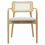 Стул обеденный с мягким сиденьем и спинкой из плетеного ротанга Wood and Textile Chair варинант исполнения - 1 | Loft Concept в Брянске