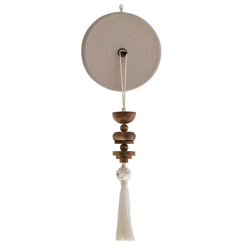 Аксессуар на стену диск с деревянными бусинами Wall Decor Thread Disc  Молочный Коричневый в Брянске | Loft Concept 