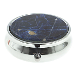 Таблетница карманная круглая с 3-мя отделениями с зеркалом и накладкой из натурального камня Содалит Silver Stone Pillboxes варинант исполнения - 3 | Loft Concept в Брянске