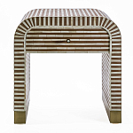 Тумбочка прикроватная с ящиком Tofino Stripes Bone Inlay Bedside Beige варинант исполнения - 1 | Loft Concept в Брянске