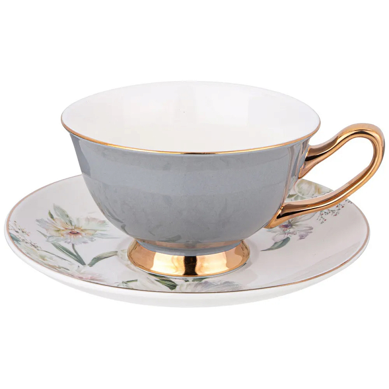 Чайная пара из фарфора 200 мл Grey Tea Porcelain Set Белый Золотой Серый Чайная пара из фарфора 200 мл Grey Tea Porcelain Set Белый Золотой Серый в Брянске | Loft Concept