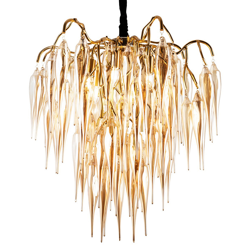 Люстра со стеклянными подвесками янтарного цвета Ambre Glass Chandelier 70 Янтарный Золотой Черный Люстра со стеклянными подвесками янтарного цвета Ambre Glass Chandelier 70 Янтарный Золотой Черный в Брянске | Loft Concept