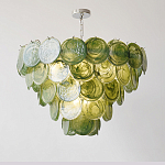 Люстра из зеленых стеклянных дисков с перламутровым эффектом Green Glowing Glaze варинант исполнения - 2 | Loft Concept в Брянске