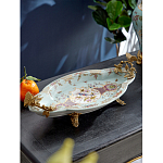 Блюдо овальное из голубого фарфора с ручками в виде бабочек и цветочным рисунком Blue Garden варинант исполнения - 2 | Loft Concept в Брянске