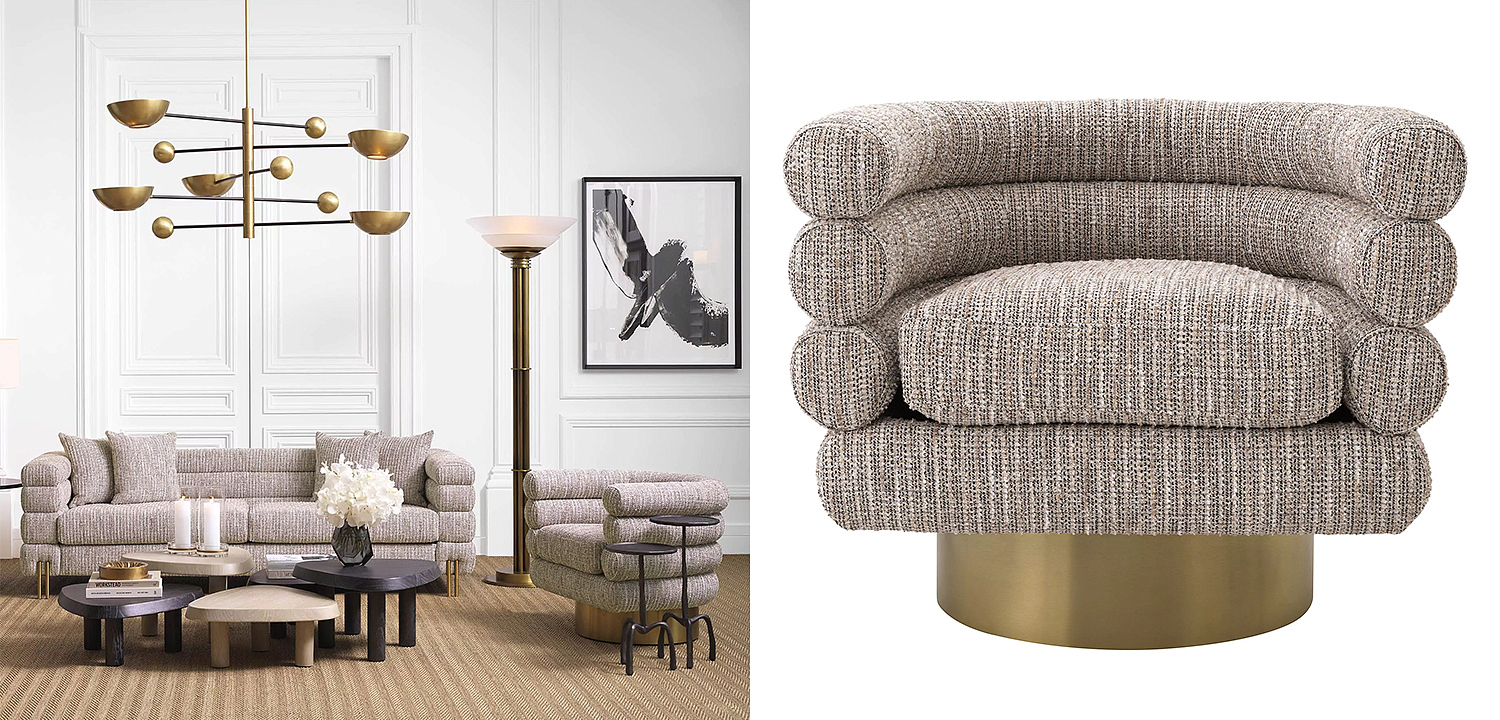 Кресло Eichholtz Swivel Chair Maguire Бежево-серый Латунь Кресло Eichholtz Swivel Chair Maguire Бежево-серый Латунь - Loft-Concept в Брянске